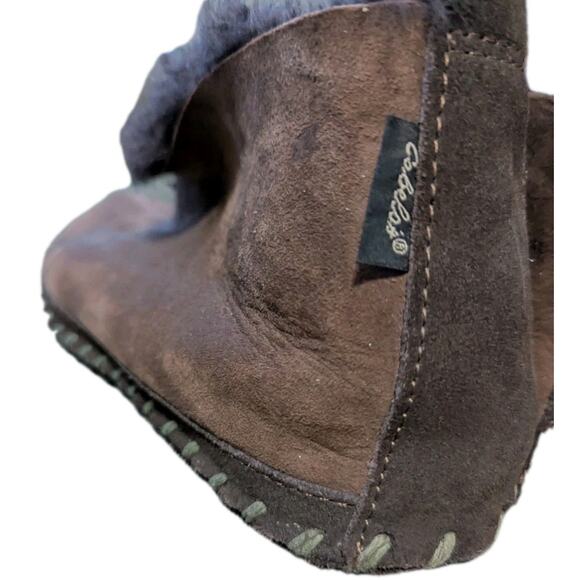 Cabelas Suede Shearling Fur Slippers Mens 10 Chocolate Brown Moccasin Boots main image 6